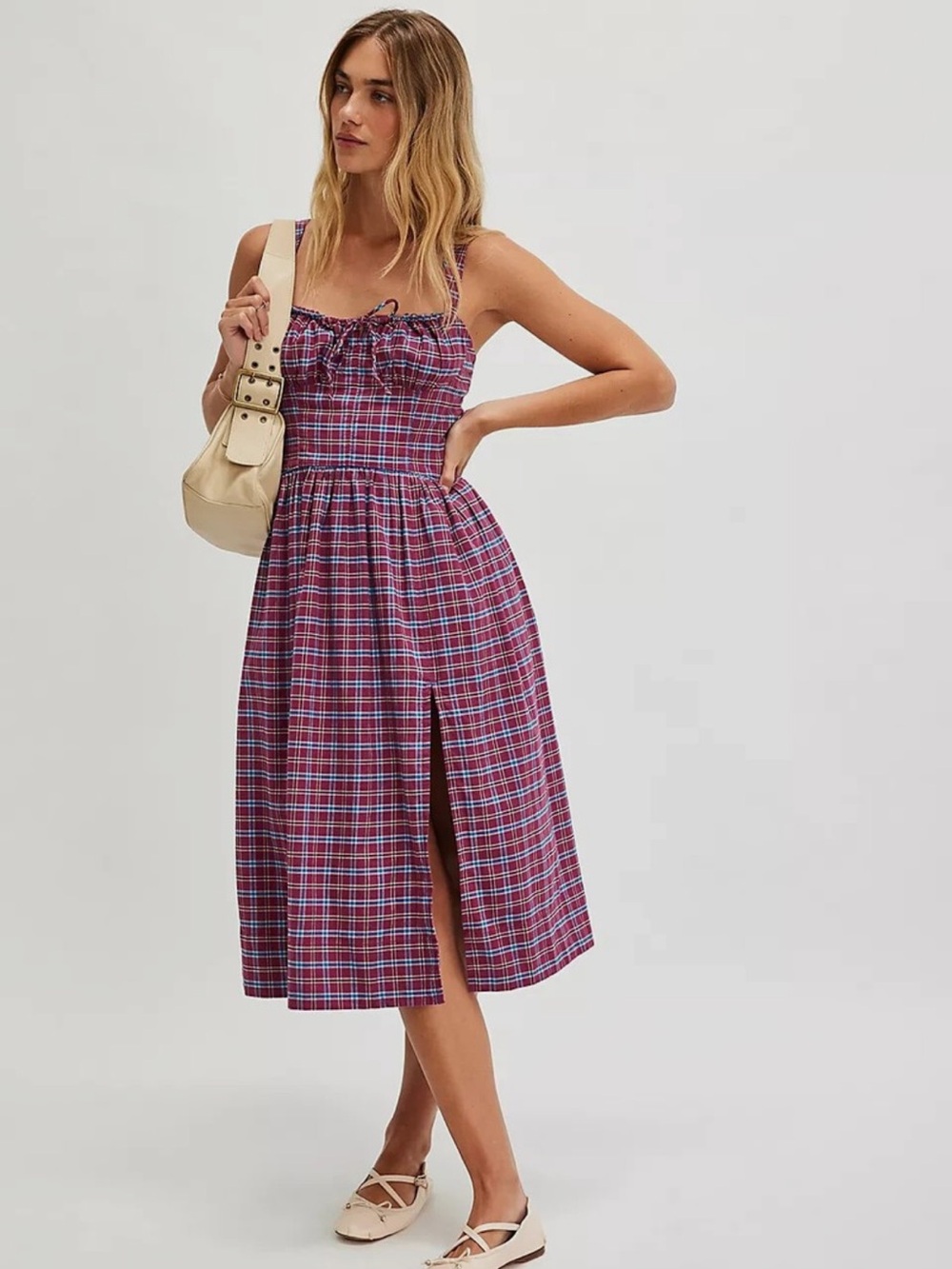 Free People Laters Baby Midi Dress in Plum Combo, Size Small